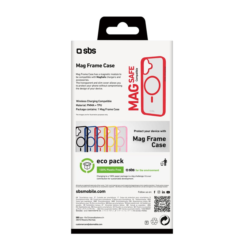 SBS Mag Frame iPhone 16 Bakdeksel - MagSafe-kompatibel - Gjennomsiktig / Rød