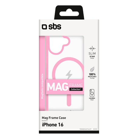 SBS Mag Frame iPhone 16 Bakdeksel - MagSafe kompatibel - Gjennomsiktig / Rosa