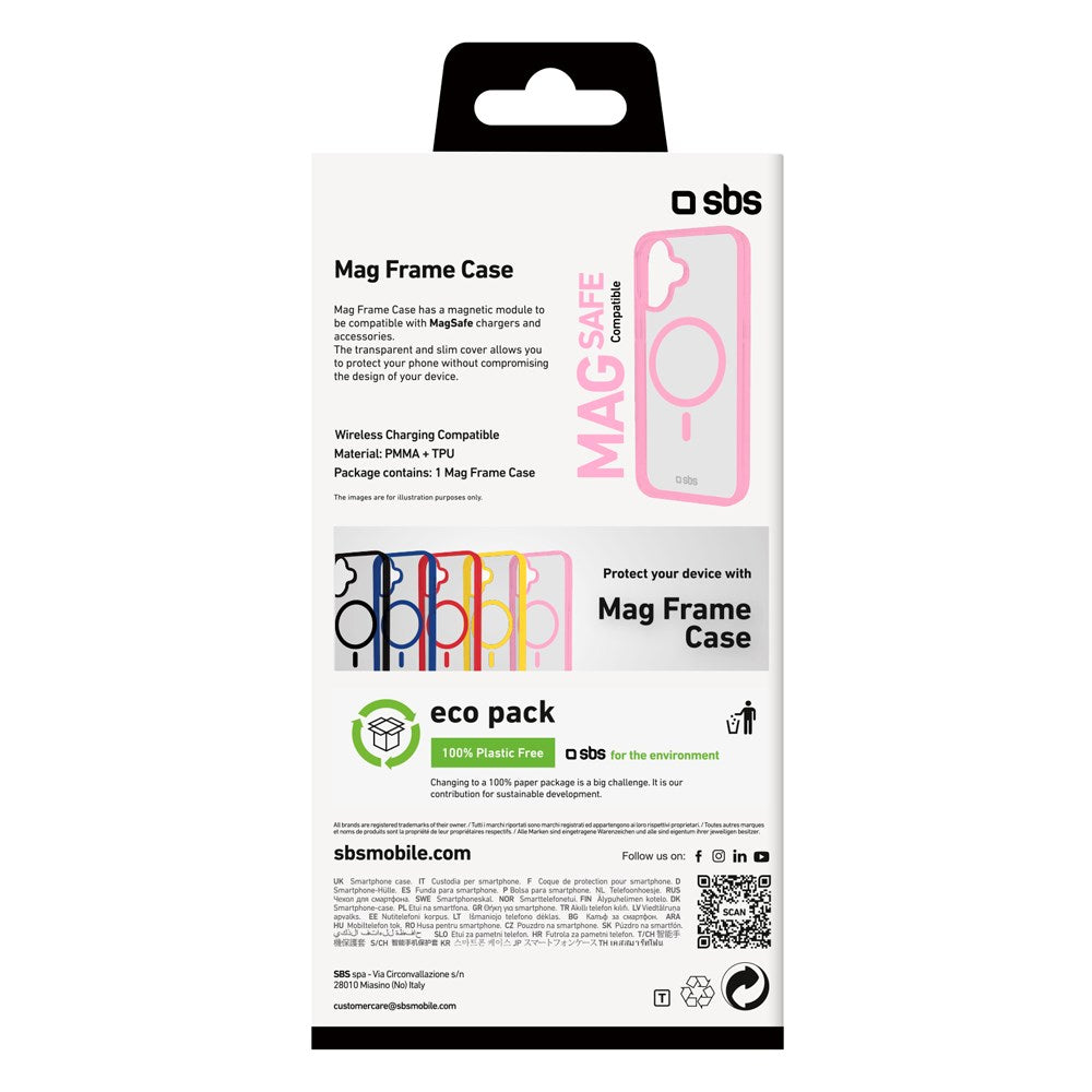 SBS Mag Frame iPhone 16 Bakdeksel - MagSafe kompatibel - Gjennomsiktig / Rosa