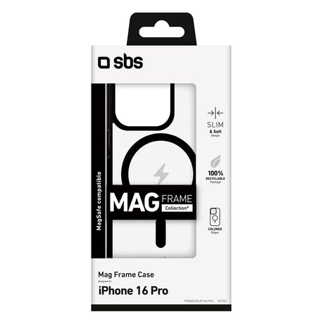 SBS Mag Frame iPhone 16 Pro Bakdeksel - MagSafe-kompatibel - Gjennomsiktig / Svart