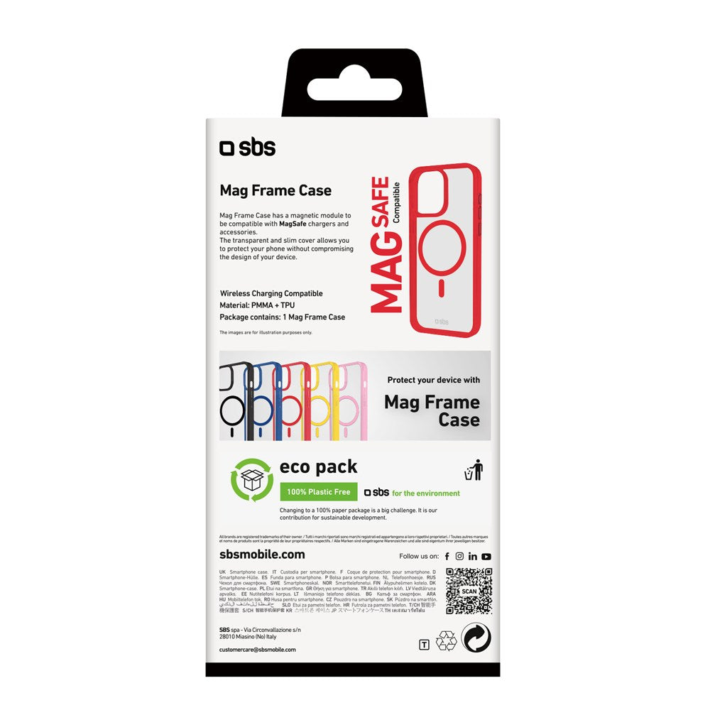 SBS Mag Frame iPhone 16 Pro Bakdeksel - MagSafe-kompatibel - Gjennomsiktig / Rød