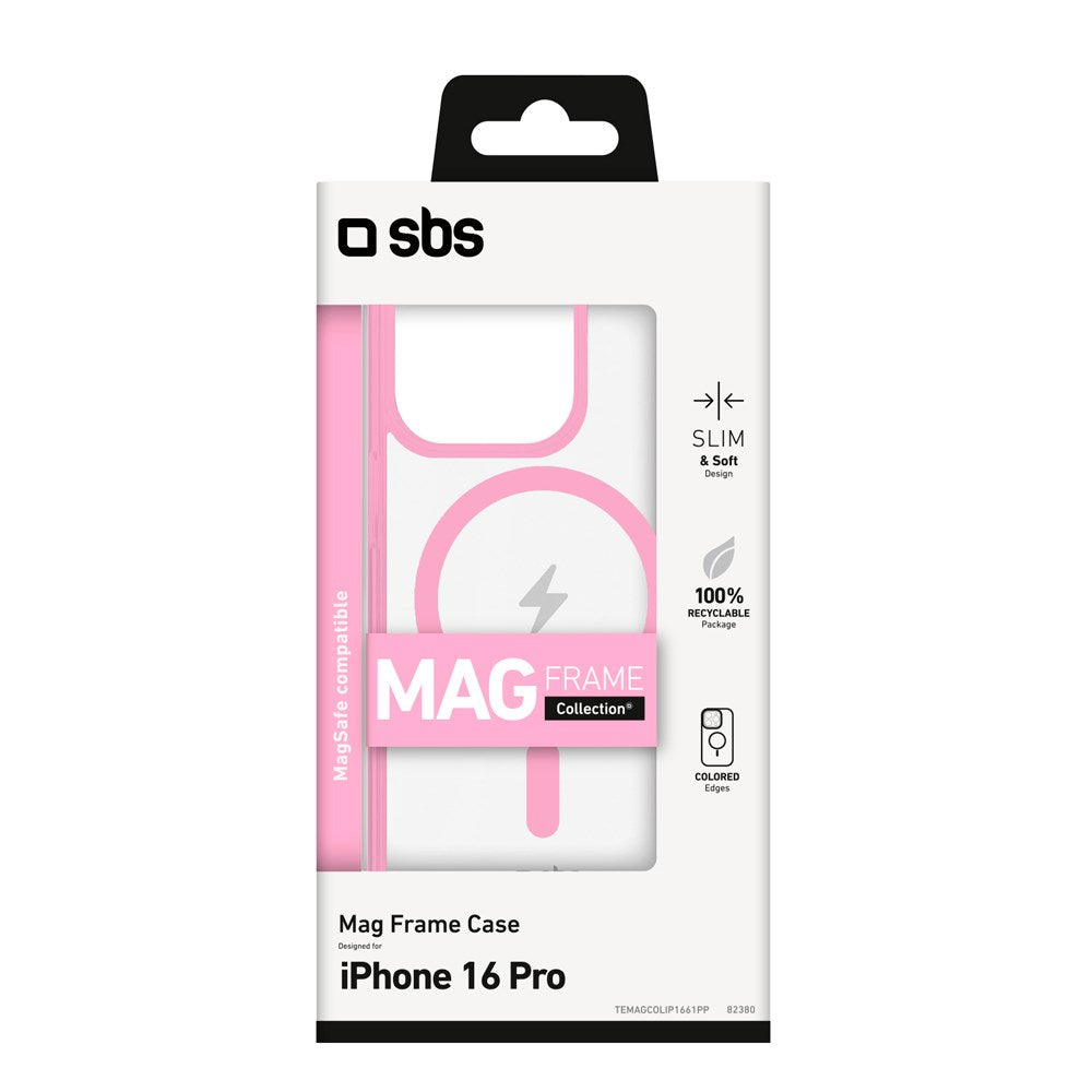 SBS Mag Frame iPhone 16 Pro Bakdeksel - MagSafe-kompatibel - Gjennomsiktig / Rosa
