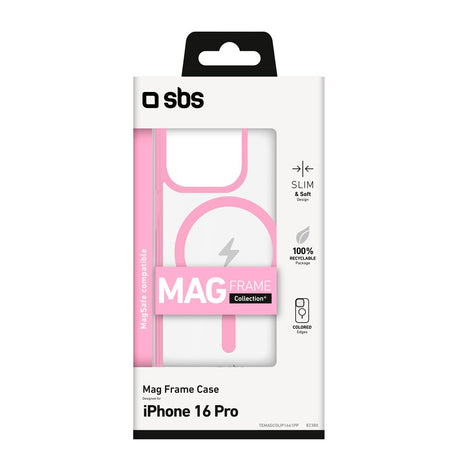 SBS Mag Frame iPhone 16 Pro Bakdeksel - MagSafe-kompatibel - Gjennomsiktig / Rosa