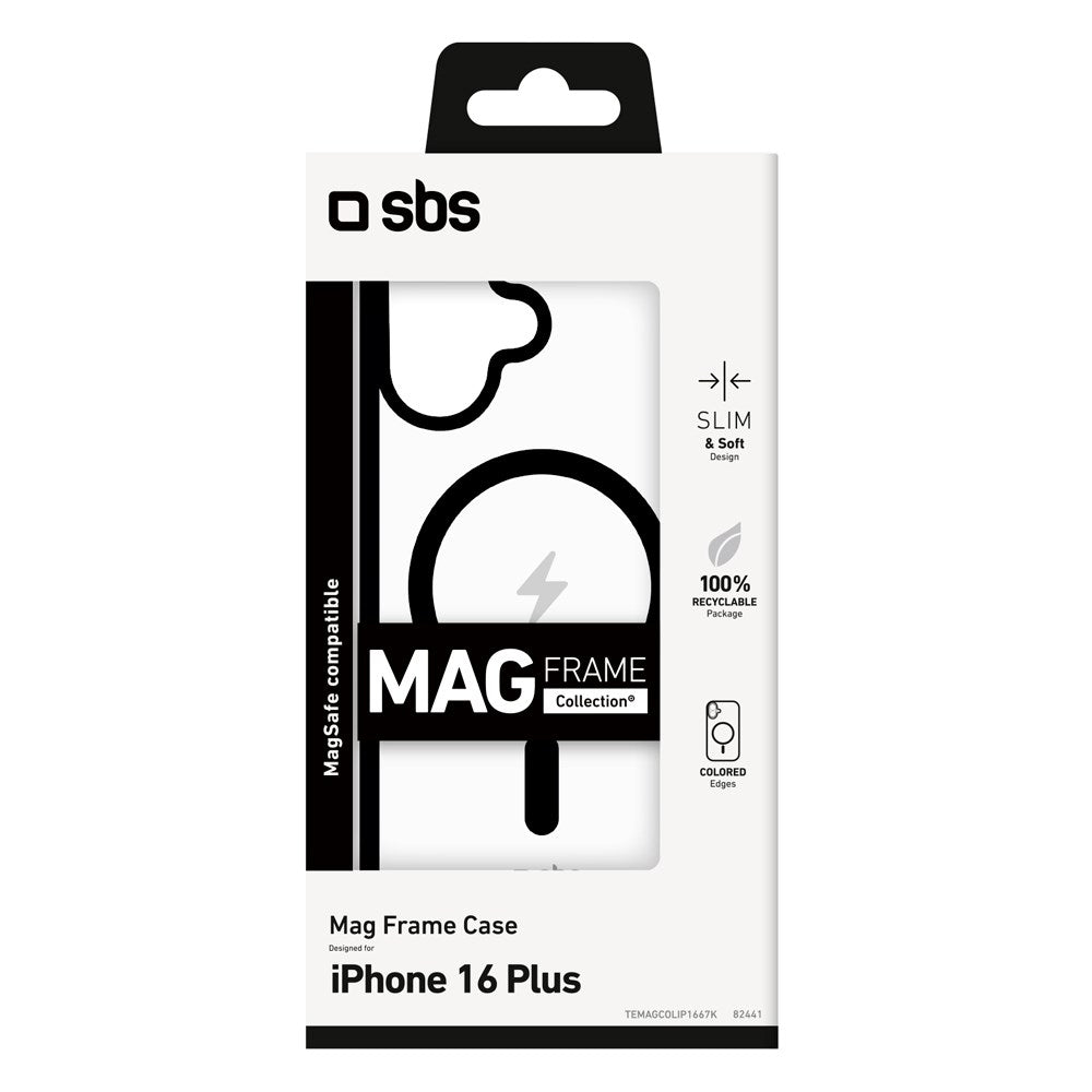 SBS Mag Frame iPhone 16 Plus Bakdeksel - MagSafe-kompatibel - Gjennomsiktig / Svart