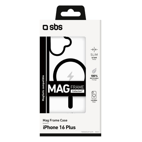 SBS Mag Frame iPhone 16 Plus Bakdeksel - MagSafe-kompatibel - Gjennomsiktig / Svart