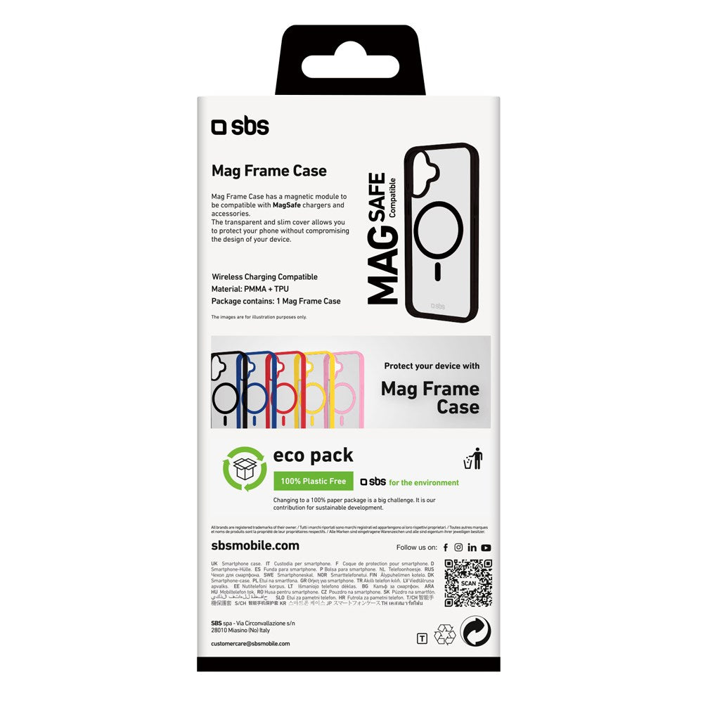 SBS Mag Frame iPhone 16 Plus Bakdeksel - MagSafe-kompatibel - Gjennomsiktig / Svart