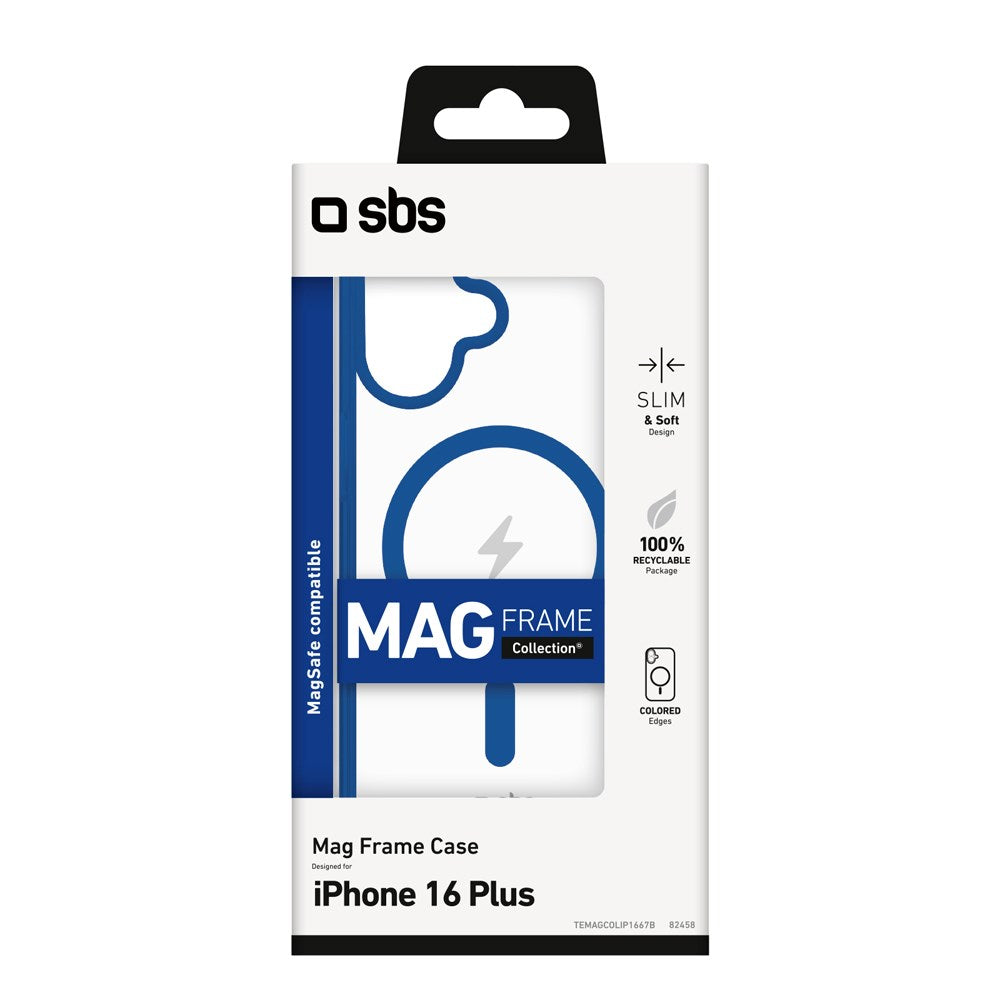 SBS Mag Frame iPhone 16 Plus Bakdeksel - MagSafe-kompatibel - Gjennomsiktig / Blå
