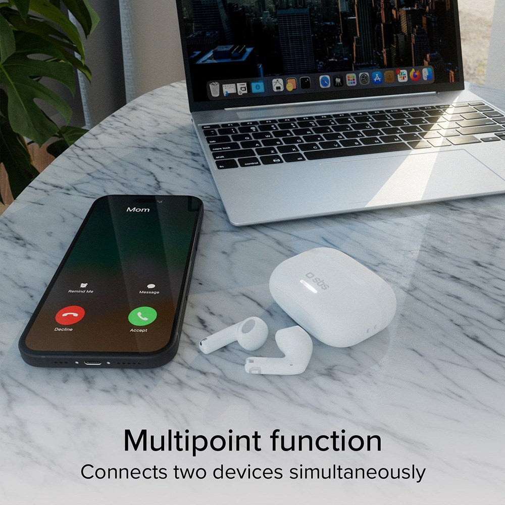 SBS Air Space True Wireless In-Ear Headset -  Active Noise Cancelling - Hvid