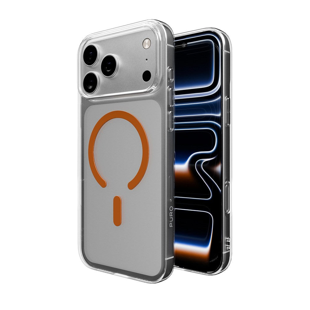PURO iPhone 17 Pro Max Hybrid Bagside Cover - MagSafe Kompatibel - Gennemsigtig / Orange
