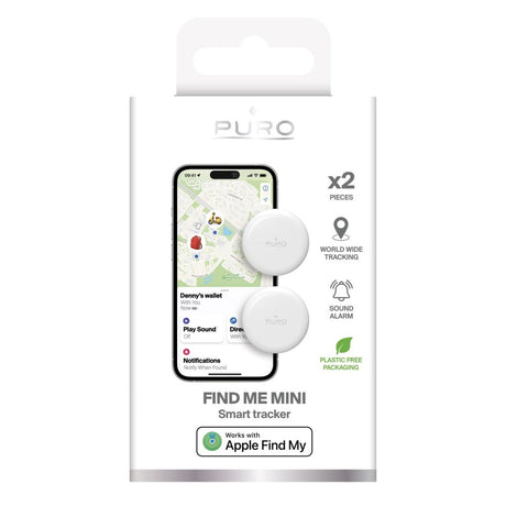 Puro Find Me Mini Dual GPS Tracker - Apple Find My & Android Find Hub - 2 stk - Hvid