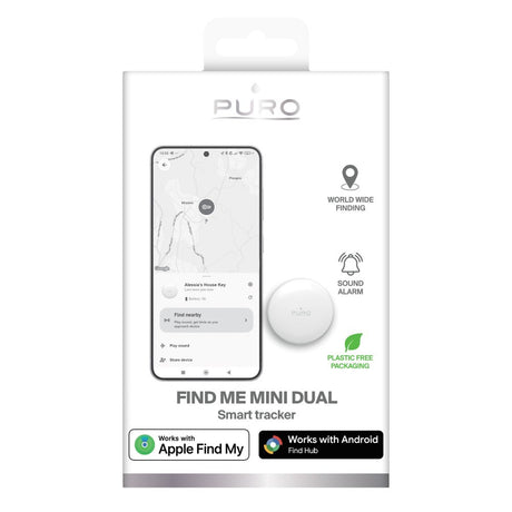 Puro Find Me Mini Dual GPS Tracker - Apple Find My & Android Find Hub - Hvid