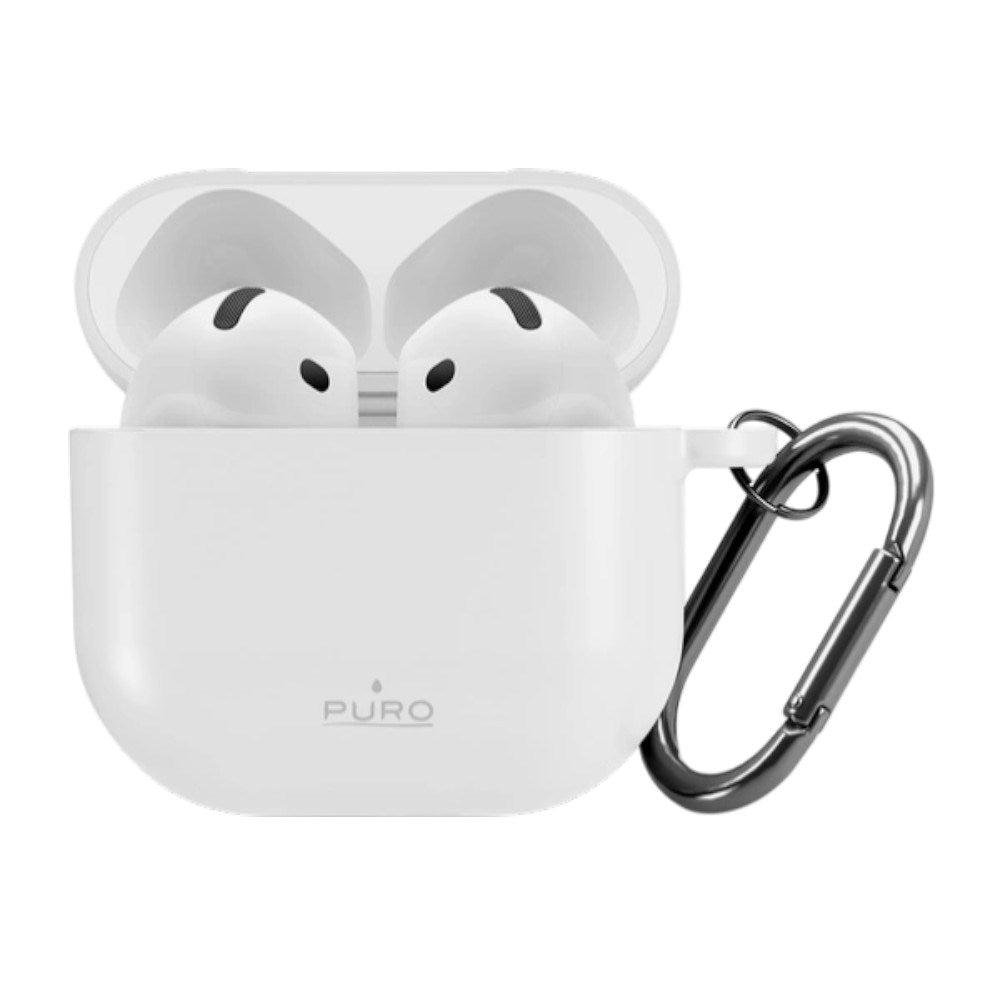Apple AirPods (4. Gen.) PURO ICON Silikone Cover m. Karabinhage - Hvid