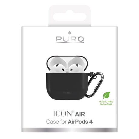 Apple AirPods (4. Gen.) PURO ICON Silikone Cover m. Karabinhage - Sort