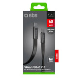 SBS Flat Cable - 60W USB-C til USB-C Kabel - 1m - Sort