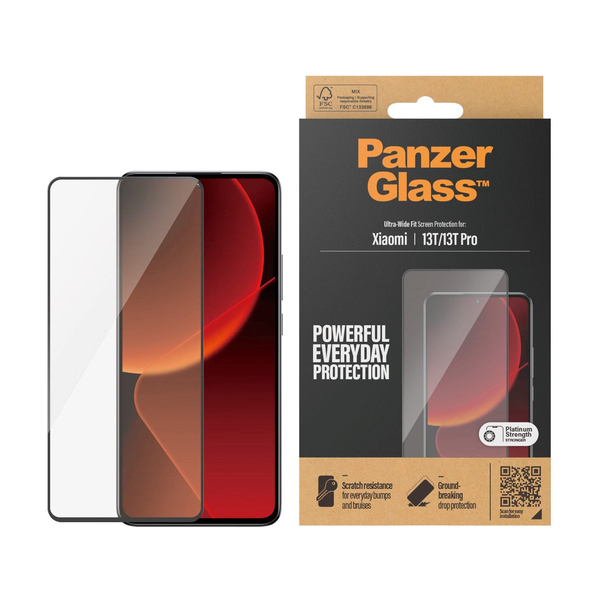 Xiaomi 13T / 13T Pro PanzerGlass Ultra Wide Fit skjermbeskytter - platinastyrke - svart kant