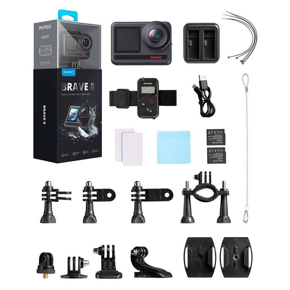 AKASO Brave 8 Action-kamera 4K/60fps &amp; 48MP w. Dobbel skjerm - svart