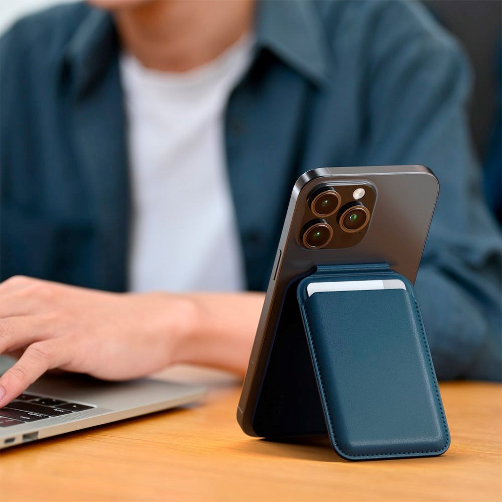 Satechi Magnetisk Vegansk Læder Kortholder m. Ståfunktion - MagSafe Komptibel - Blå