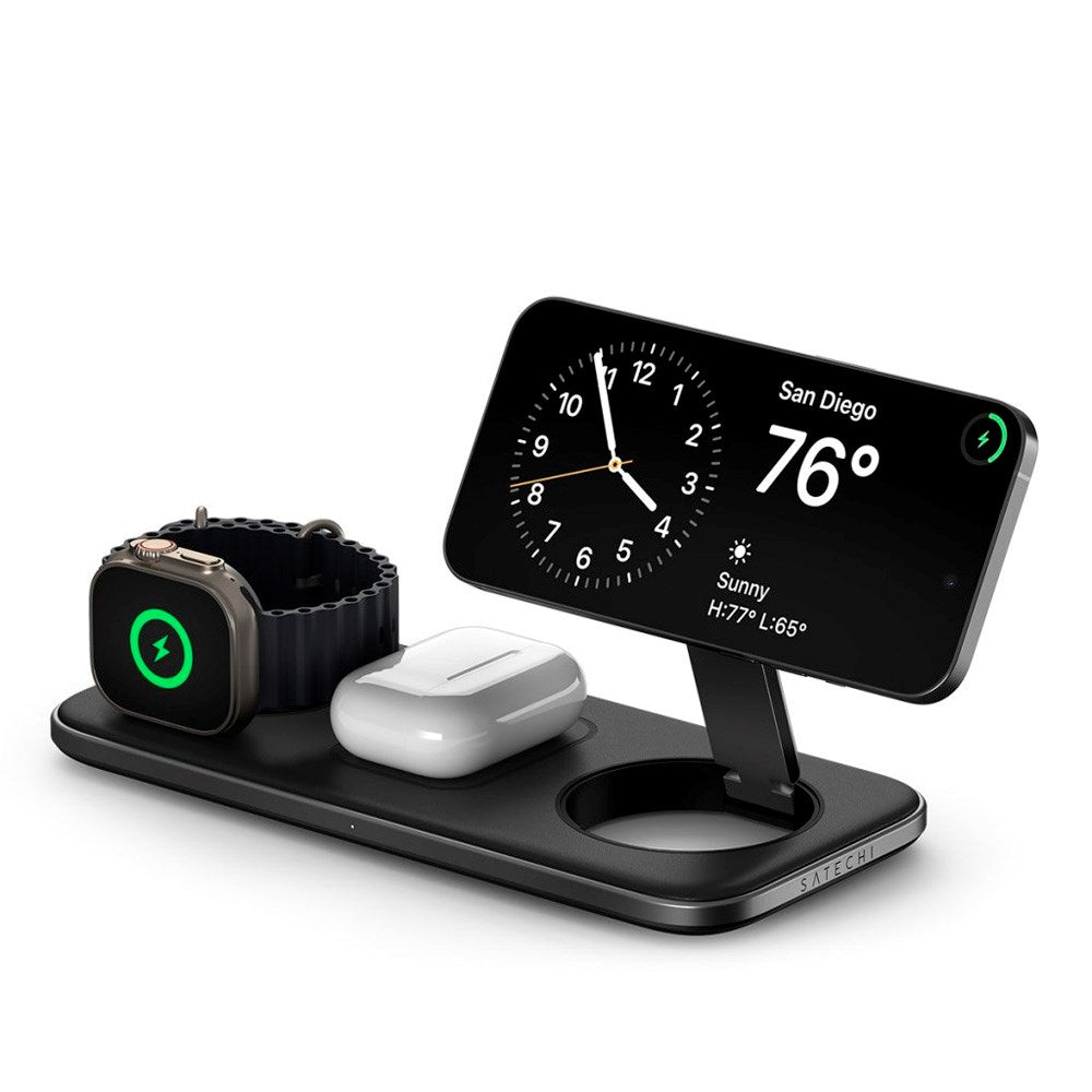 3-i-1 Qi2 trådløs lader - Satechi - MagSafe-kompatibel - Svart