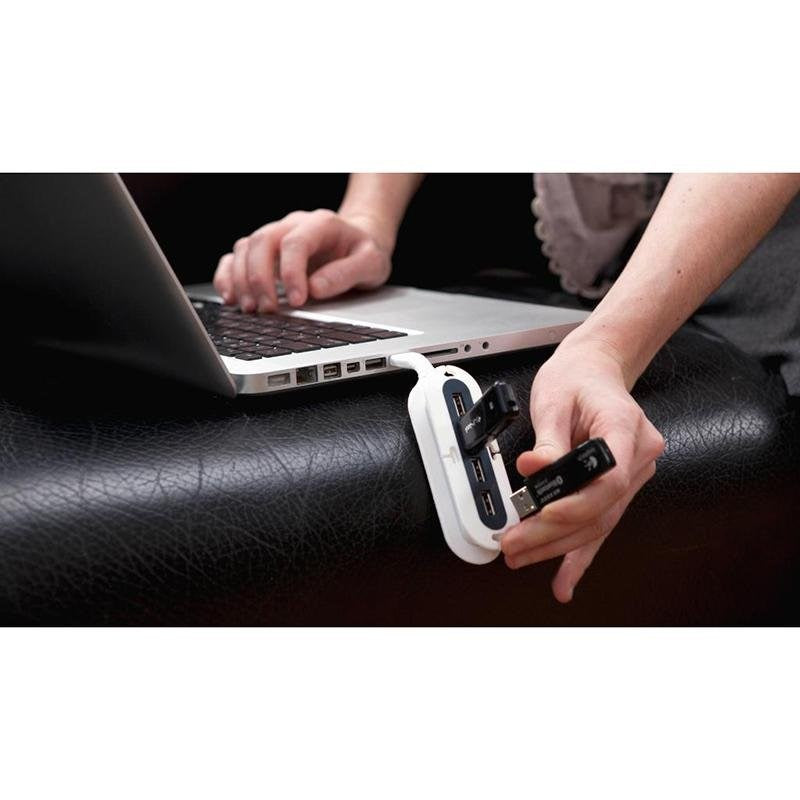 Contort From Quirky - 4-ports USB Hub m. Cable Organizer &amp; SuperFlex - Hvit / Grønn