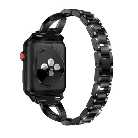 Apple Watch (38/40/SE/41/42 mm) Stålrem m. Rhinestone - Svart