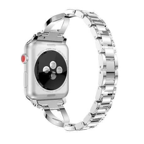 Apple Watch (38/40/SE/41/42 mm) Stålrem m. Rhinestone - Sølv