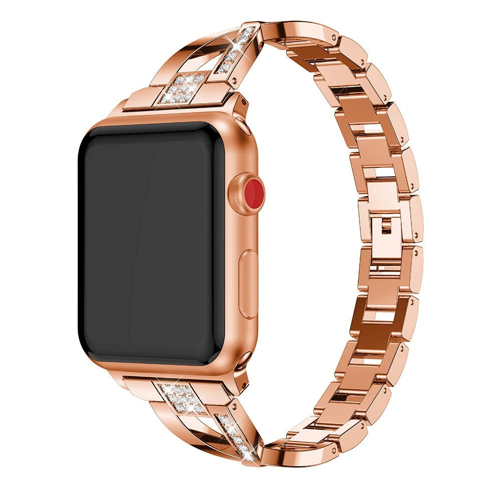Apple Watch (38/40/SE/41/42 mm) Stålrem m. Rhinestone - Rose gull