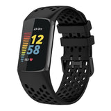 Fitbit Charge 6 / 5 Silikone Rem m. Huller - Sort