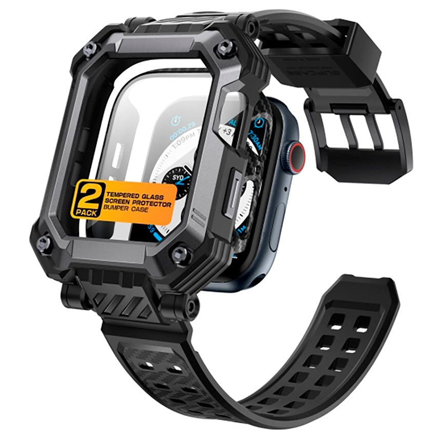 Supcase Apple Watch 4/5/6/7/8/9/SE (44 / 45 mm) Unicorn Beetle Pro-deksel m. Stropp &amp; 2 stk. Skjermbeskytter - Svart