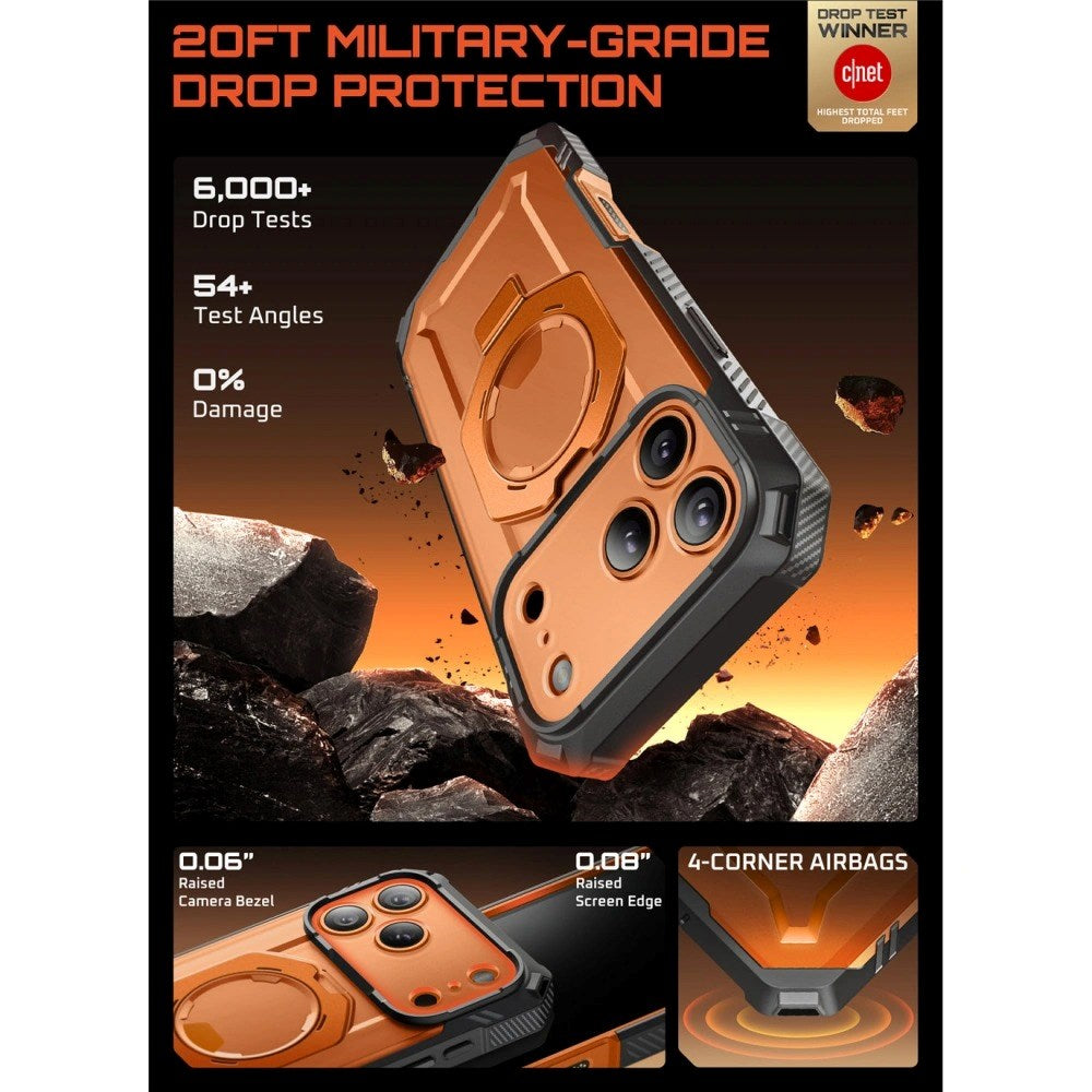 SUPCASE UB GRIB PRO MAG iPhone 17 Pro Mobil Cover inkl. Skærmbeskyttelse - MagSafe Kompatibel - Gennemsigtig / Orange