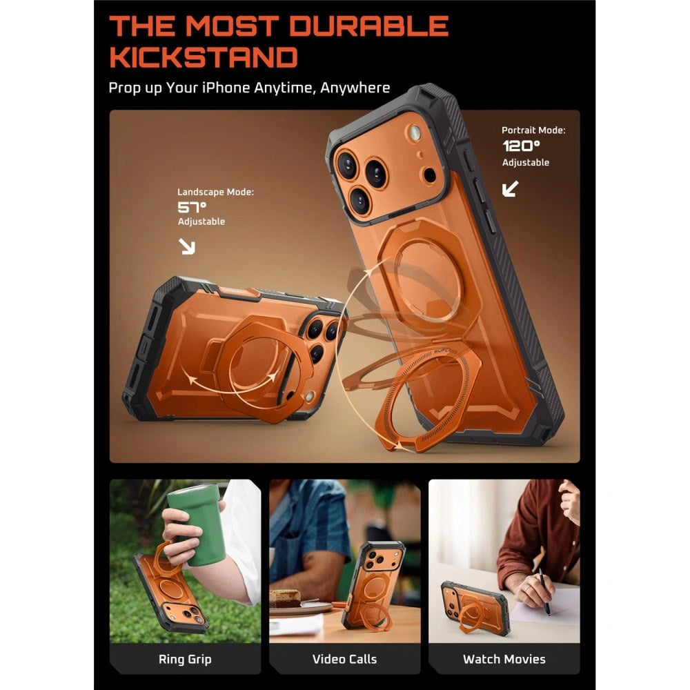SUPCASE UB GRIB PRO MAG iPhone 17 Pro Max Mobil Cover inkl. Skærmbeskyttelse - MagSafe Kompatibel - Gennemsigtig / Orange