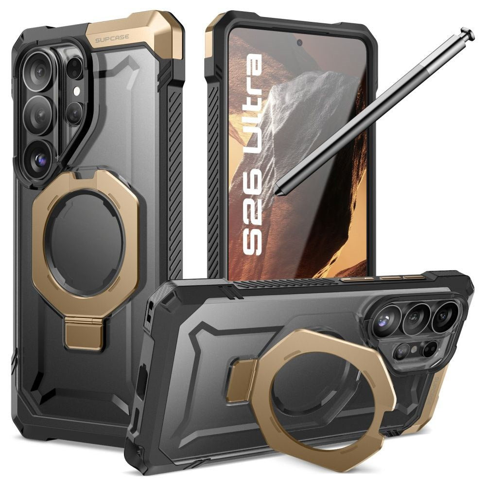 SUPCASE Samsung Galaxy S26 Ultra UB Grip Mag Cover m. Kickstand - MagSafe Kompatibel - Sort / Guld