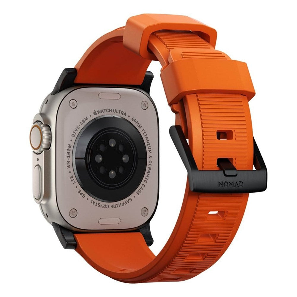 Nomad Apple Watch (42/44/SE/45/46/49 mm) Robust båndstropp - ultraoransje / svart maskinvare