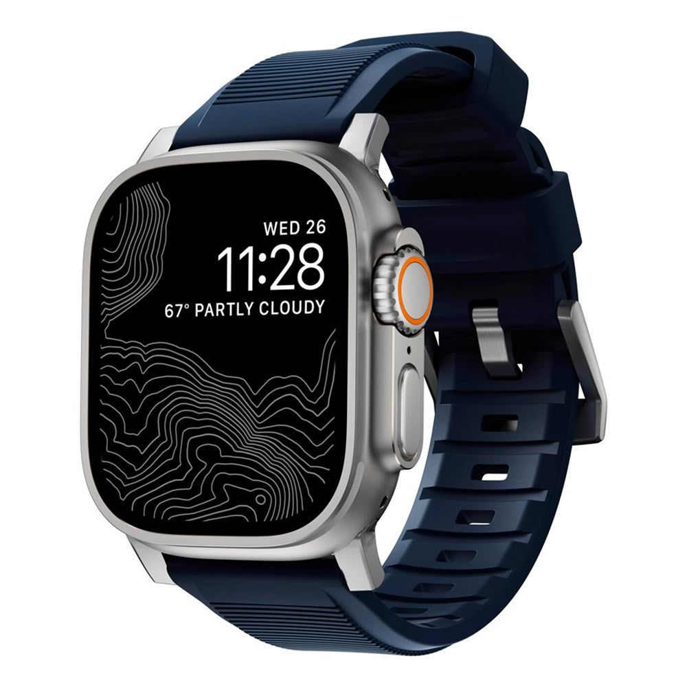 Nomad Apple Watch (42/44/SE/45/46/49 mm) robust båndrem - Atlantic Blue / Silver Hardware