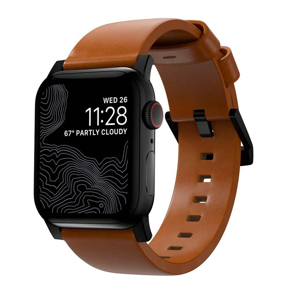 Nomad Apple Watch (42/44/SE/45/46/49 mm) moderne båndrem - engelsk brun / svart maskinvare