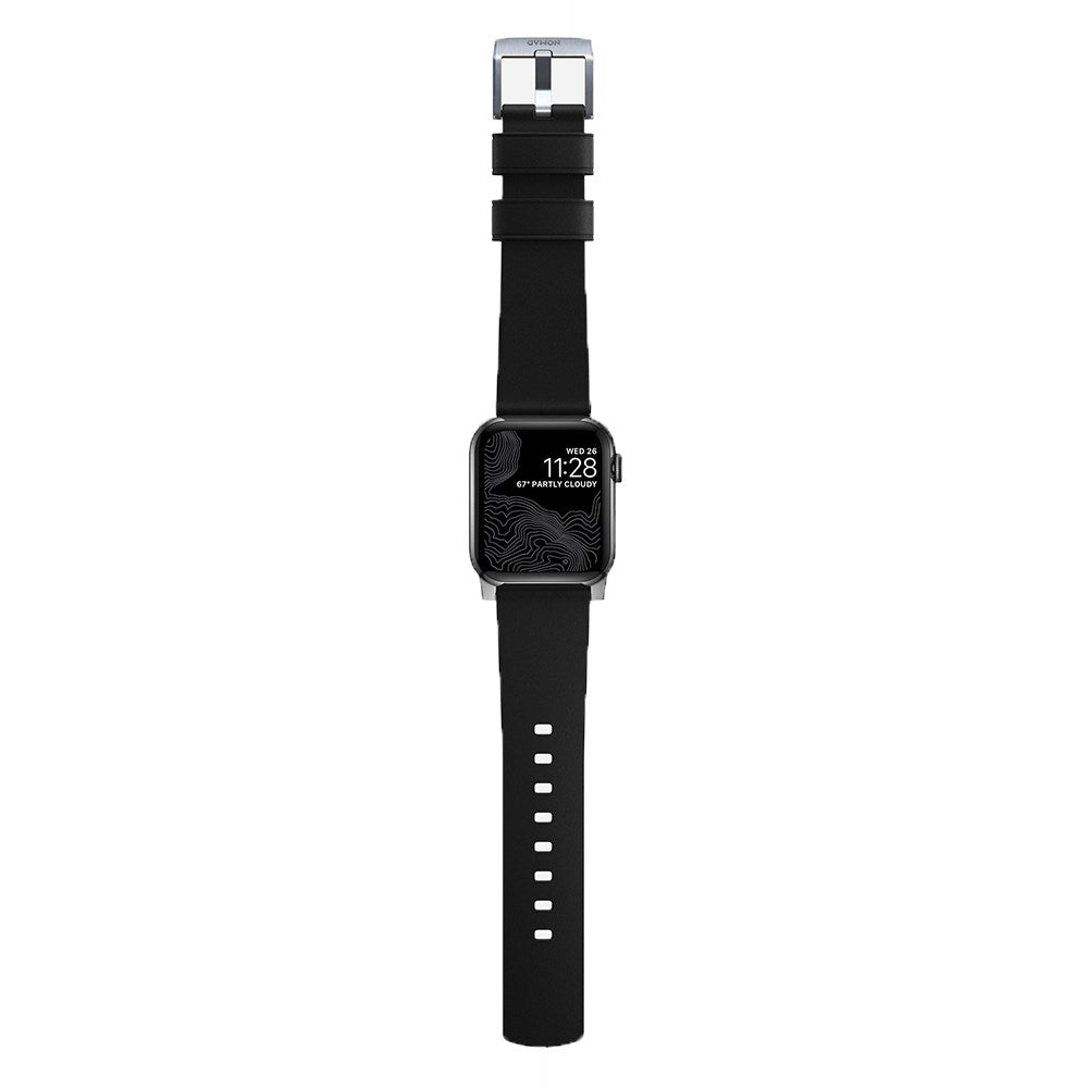 Nomad Apple Watch (42/44/SE/45/46/49 mm) Active Band Pro-rem - svart / sølv maskinvare