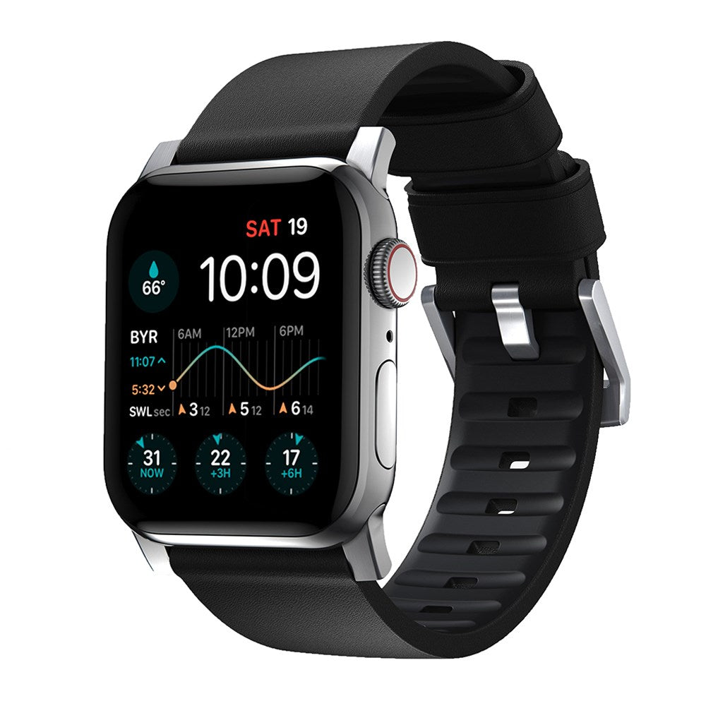Nomad Apple Watch (42/44/SE/45/46/49 mm) Active Band Pro-rem - svart / sølv maskinvare