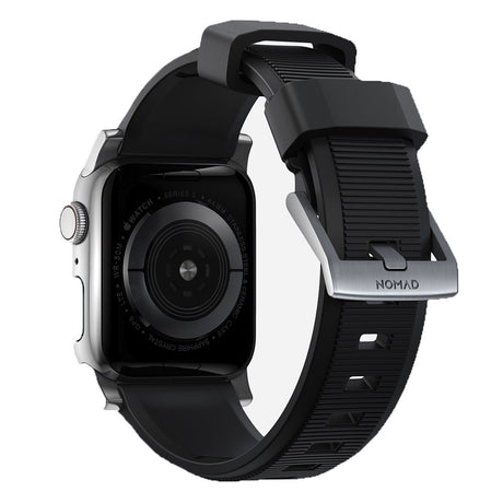 Nomad Apple Watch (42/44/SE/45/46/49 mm) robust båndrem - svart / sølv maskinvare