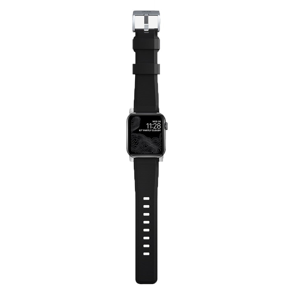 Nomad Apple Watch (42/44/SE/45/46/49 mm) robust båndrem - svart / sølv maskinvare