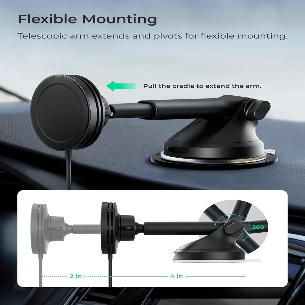 iOttie Velox Qi2 Trådløs Opladningsholder - Instrumentbræt / Forrude - MagSafe Kompatibel - Sort