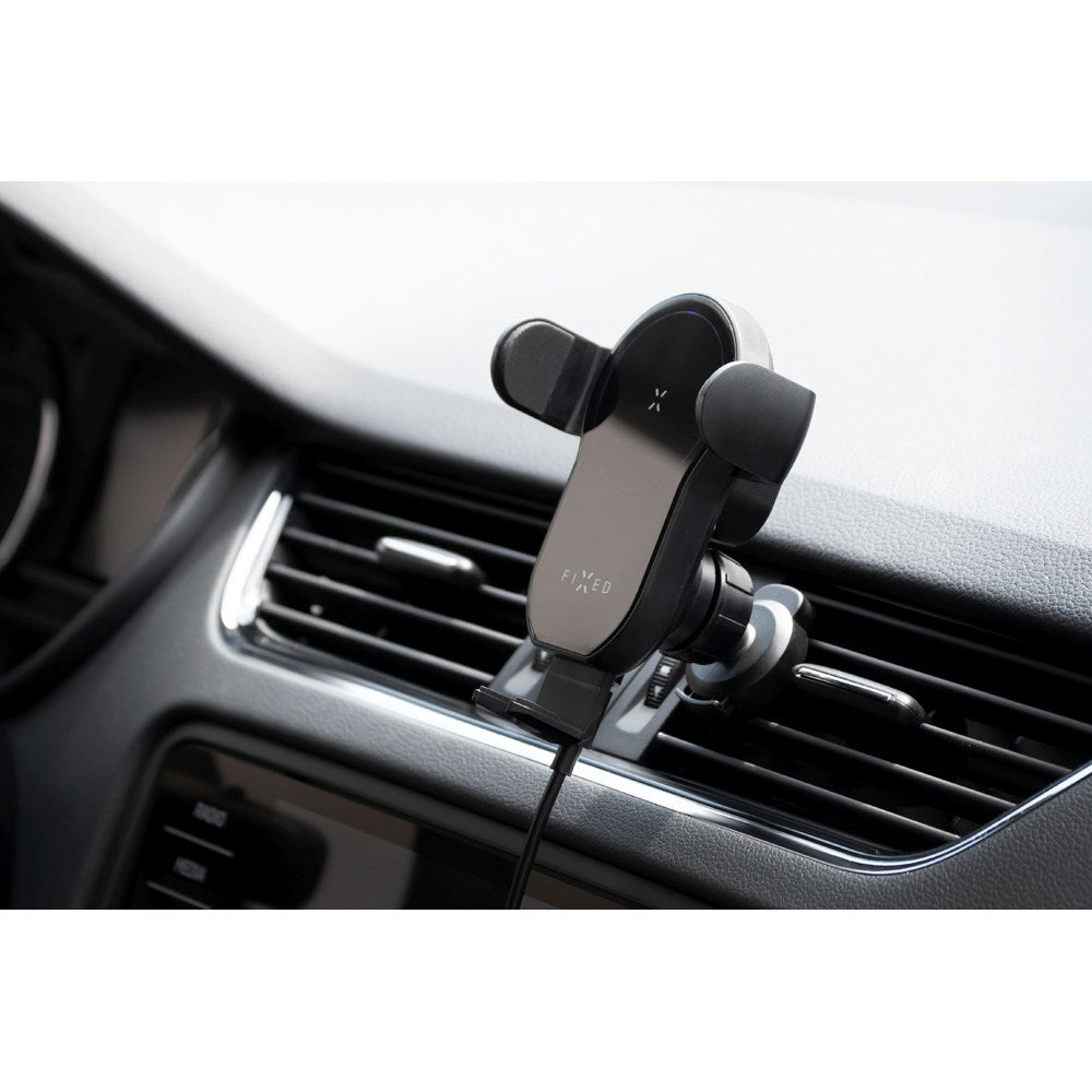 Fast Matic Mobilholder m. Trådløs lading 15W - Maks Mobil: 60 - 80mm - Sort