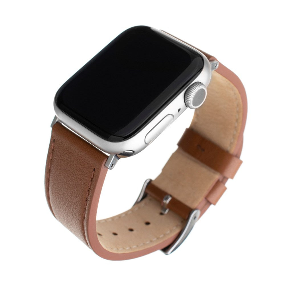 Fast Apple Watch (42/44/SE/45/46/49 mm) ekte lærreim - brun