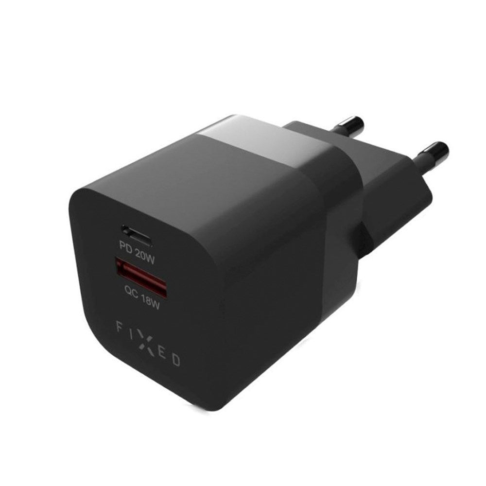 Fast Mini Vegglader 20W m. USB-A &amp; USB-C - Svart