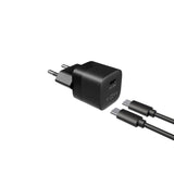 Fixed - Mini Vægoplader m. 1x USB-C / 1x USB-C Kabel - 20W - 1m - Sort