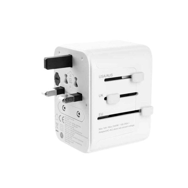 Fixed - Universal Rejse Adapter - 30W - EU / UK / USA / AUS - Hvid