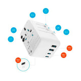 Fixed - Universal Rejse Adapter - 65W - EU / UK / USA / AUS - Hvid