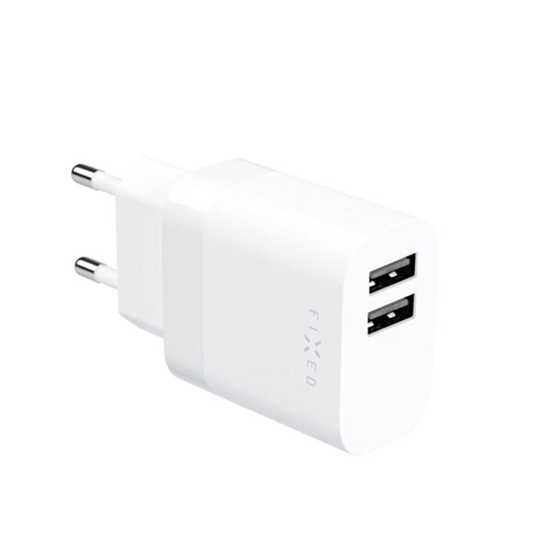Fixed - Vægoplader m. 2x USB-A / 1x USB-C Kabel - 17W - 1m - Hvid