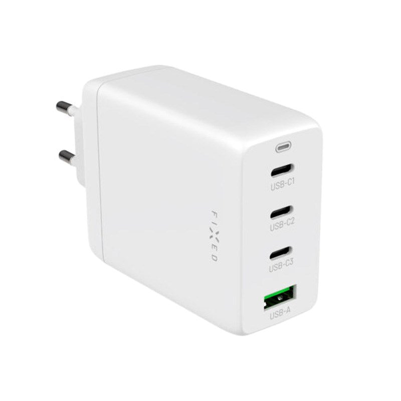 Fixed - GaN 100W Vægoplader m. 3x USB-C / 1x USB-A - Hvid