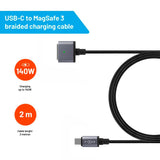 Fast USB-C til MagSafe 3-kabel 140W - 2m - Grå