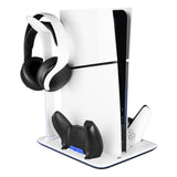 PS5 Slim Stativ m. Kjøling / 1 x USB-C og 1 x USB-A / 2 x PS5-kontroller ladespor - svart / hvit