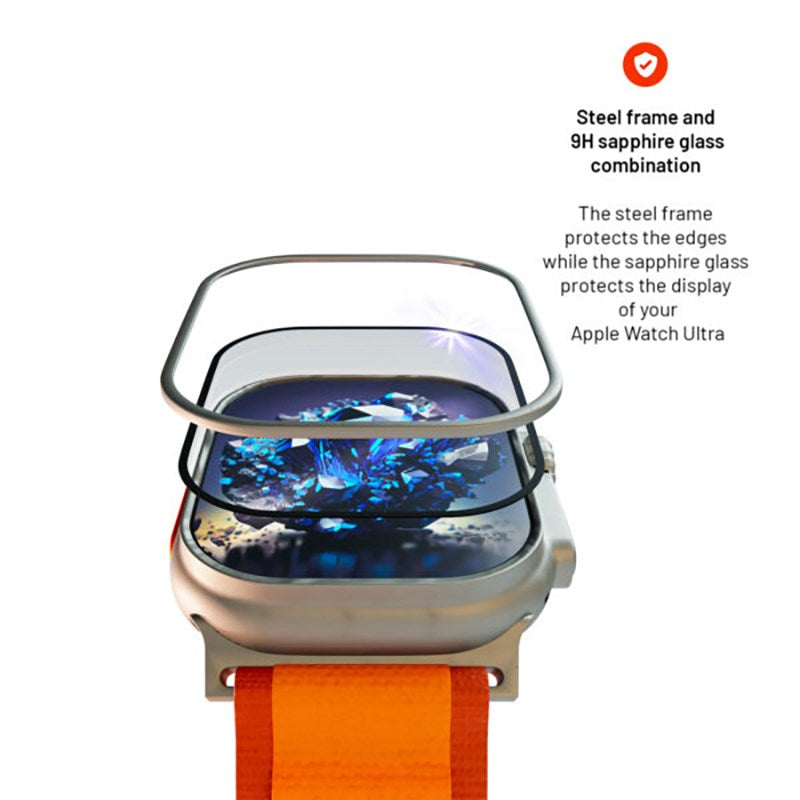 Fixed Apple Watch Ultra 3/2/1 (49mm) Safirglas Skærmbeskyttelse m. Metalramme - Gennemsigtig